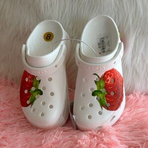 CROCS Kids White Clogs with Red Strawberry Detail
